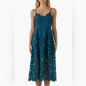 ASTR The Label Lace V-Neck Teal Midi Dress NWT